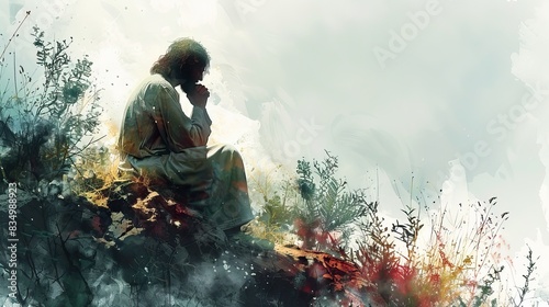 An illustration of Jesus Christ praying in the garden. © Wiseman