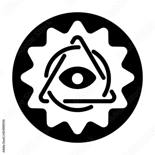 Well-designed solid icon of all seeing sun 