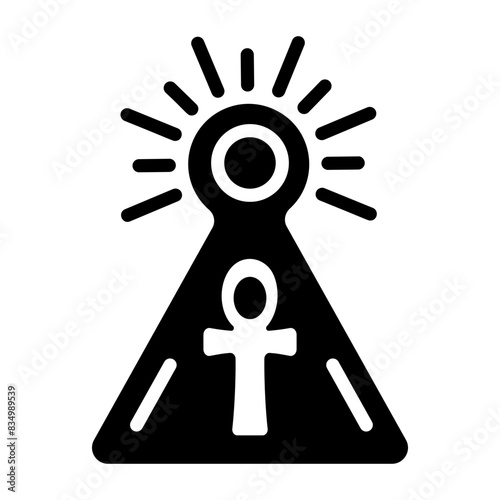 An editable solid icon of pyramid sun 