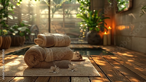 Beautiful spa composition of towels and spa background