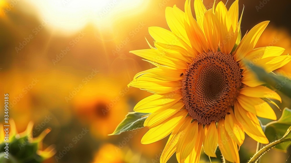 A vibrant close-up of a sunflower, showcasing its bright yellow petals and large, dark center A vibrant close-up of a sunflower, showcasing its bright yellow petals and large, dark center