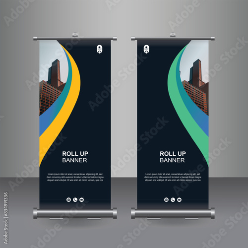 Vertical Business Roll Up  Banner Design, Signboard Advertising Brochure Flyer Template Vector X-banner and Street Business Flag of Convenience, Layout Background.