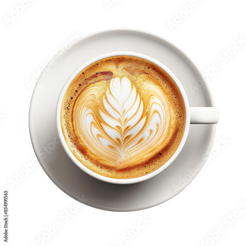 top view of a cappuccino cup on a transparent background