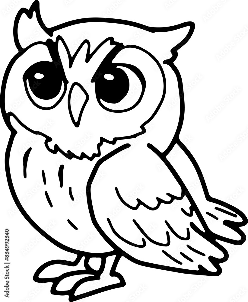 Obraz premium Cute owl, cartoon animal, wild animal, zoo, coloring book, hand drawn, illustration, wearing white