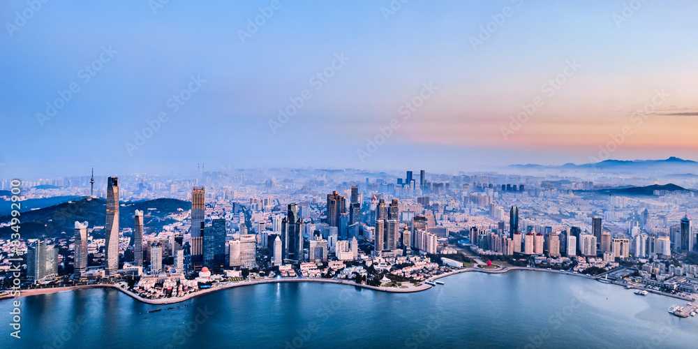 Aerial photography of the early morning scenery of the Fushan Bay Coastal Architecture Complex in Qingdao, Shandong, China Aerial photography of the early morning scenery of the Fushan Bay Coastal Architecture Complex in Qingdao, Shandong, China