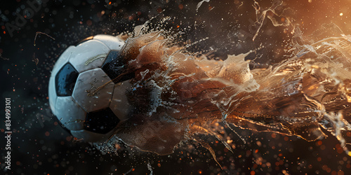 A soccer ball falling in flames on a soccer field photo