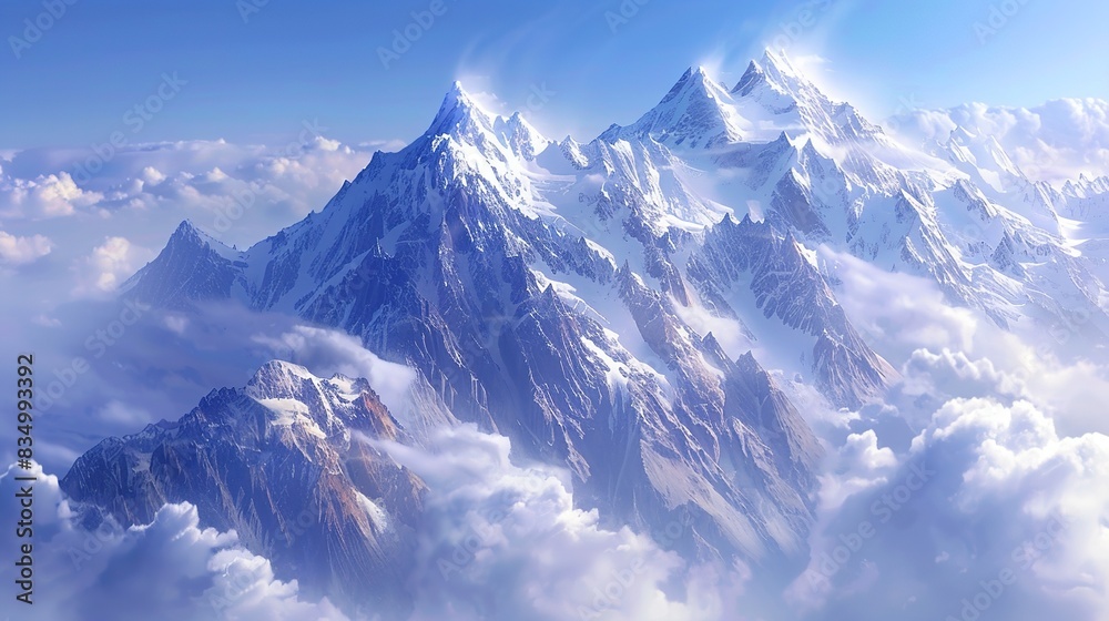 Majestic Snow-Capped Mountain Range Against Blue Sky and White Clouds: A Breathtaking 8K Landscape Majestic Snow-Capped Mountain Range Against Blue Sky and White Clouds: A Breathtaking 8K Landscape