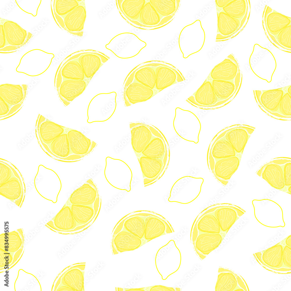Seamless pattern with hand drawn lemon slace on white background. Seamless pattern with hand drawn lemon slace on white background.