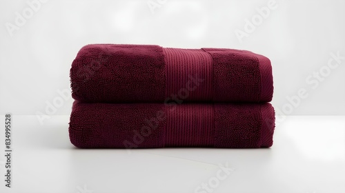 Stacked burgundy Towels on a white Background
