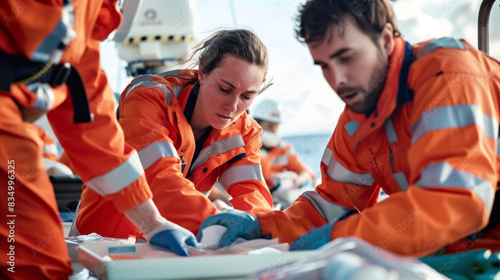 Obraz premium Comprehensive Medical First Aid and CPR Training for Offshore Workers: Preparing for Medical Emergencies at Sea