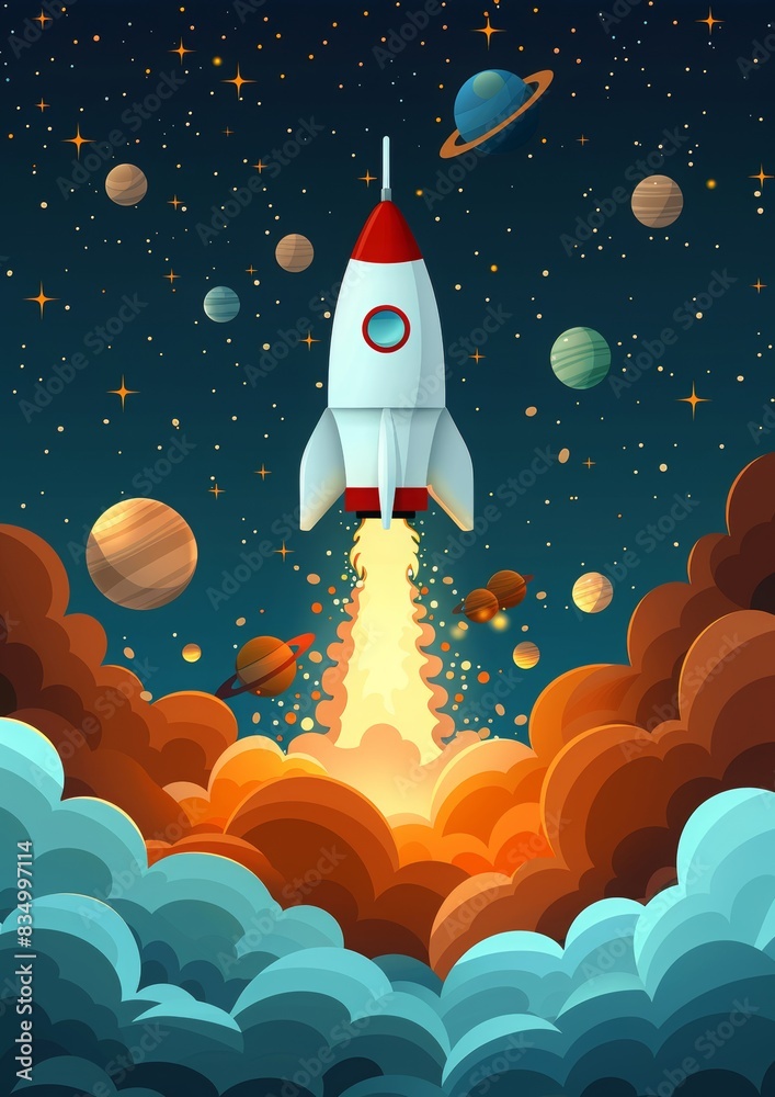 cartoon style space rocket model in universe and space with stars and galaxy, space rocket exploration in universe space realistic illustration cartoon style space rocket model in universe and space with stars and galaxy, space rocket exploration in universe space realistic illustration