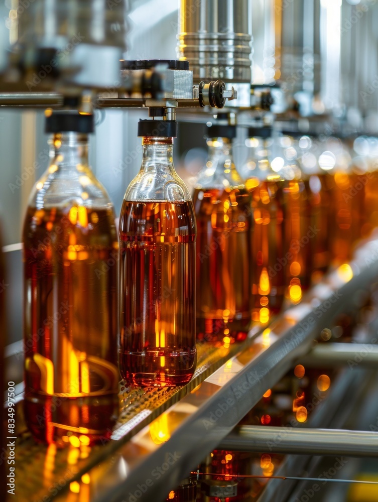 Bottling Line With Amber Liquid Bottling Line With Amber Liquid