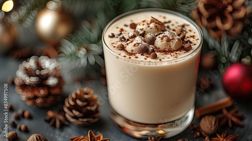 A creamy eggnog, sprinkled with nutmeg.