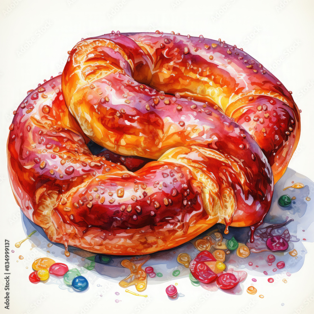 Fototapeta premium Watercolor Pretzel Illustration, Generative Ai