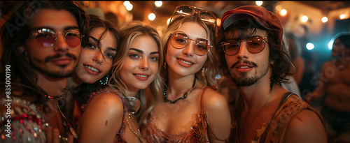 group of friends posing for a photo at a costume party with Dual ISO and RealTime Eye AF ensuring everyone is sharply focused and welllit