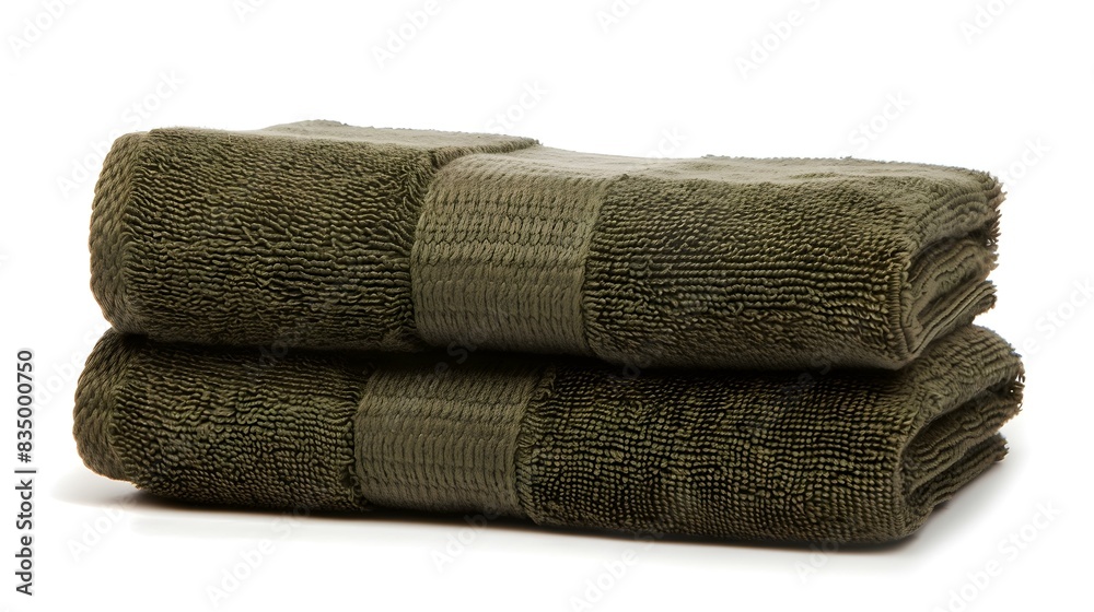 Stacked khaki Towels on a white Background