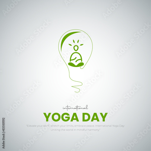 International Yoga Day Post and Greeting Card Design. Modern and Elegant Yoga Day Creative with Woman in Meditation Pose Vector Illustration