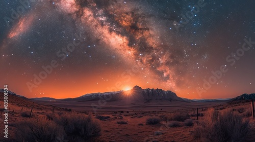 A breathtaking shot of the Milky Way over an alpine valley.