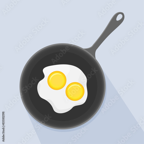Fried eggs on frying pan vector illustration photo