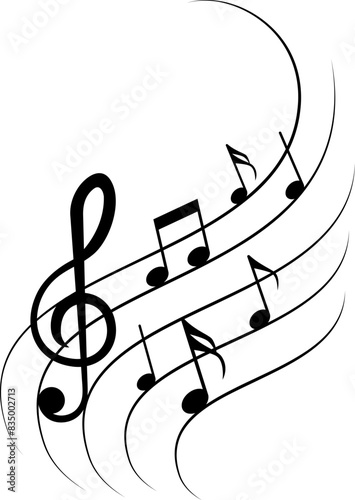 Musical note. Vector isolated on transparent background. Illustration of music sound, tune bass treble. Vector EPS 10
