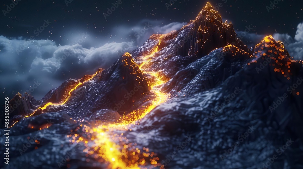 glowing mountain path symbolizing success and growth 3d illustration concept glowing mountain path symbolizing success and growth 3d illustration concept