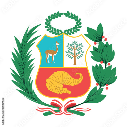 Peruvian coat of arms on the white background. Decorative vector illustration