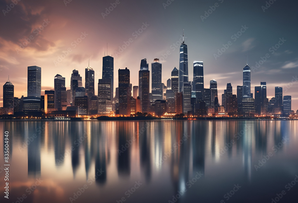 Obraz premium minimal city skyline for skyscrapers with simple colors 