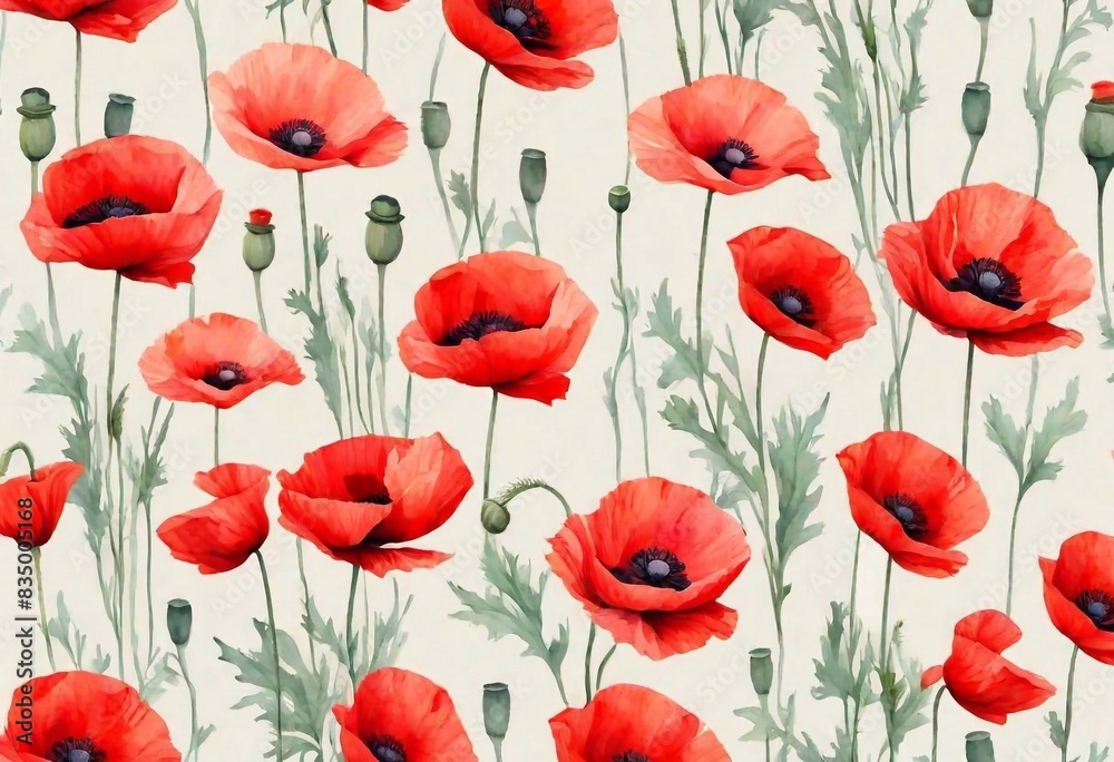 Fototapeta premium Poppies background. Pastel style. AI generated illustration