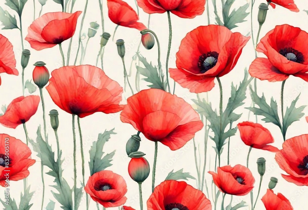 Fototapeta premium Poppies background. Pastel style. AI generated illustration
