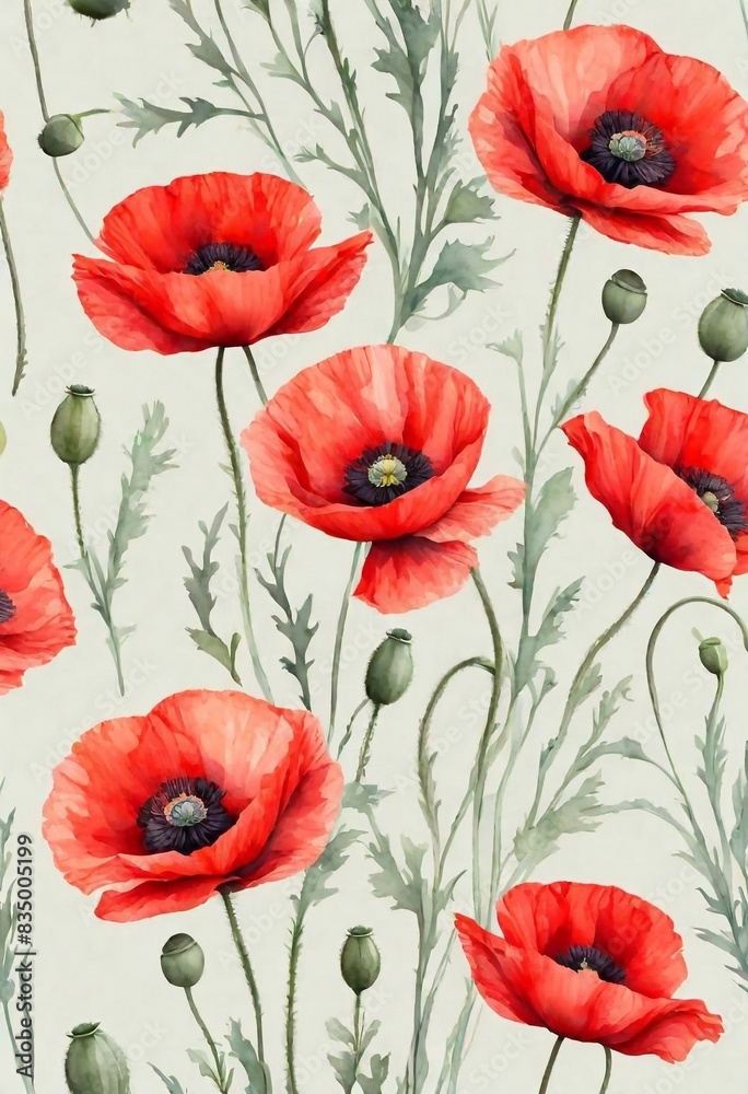Poppies background. Pastel style. AI generated illustration Poppies background. Pastel style. AI generated illustration