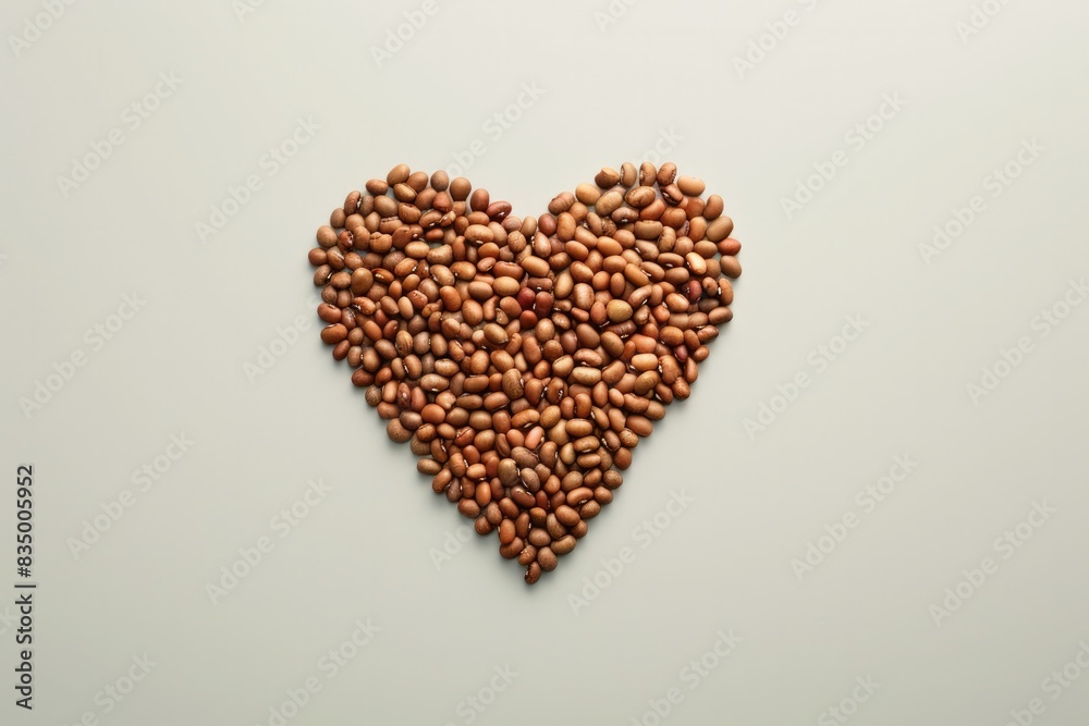 Heart made out of coffee beans on a white background.