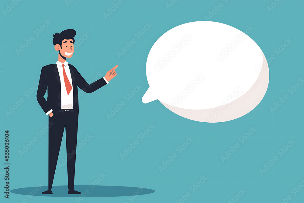Businessman Character with Speech Bubble in Flat Style Graphic illustration Businessman Character with Speech Bubble in Flat Style Graphic illustration