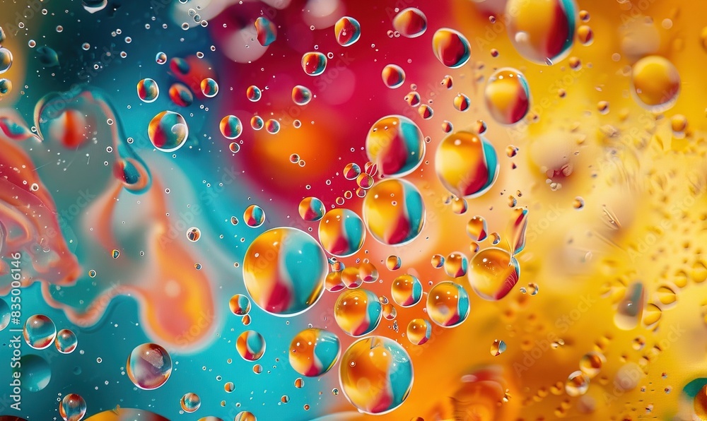 Abstract vivd Colorful Food Oil Drops Bubbles and spheres Flowing on Water Surface Abstract vivd Colorful Food Oil Drops Bubbles and spheres Flowing on Water Surface