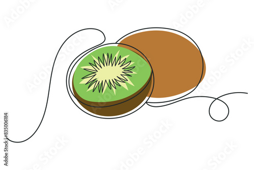Kiwi in one line. Continuous line kiwi vector illustration, icon, logo, eps 10.