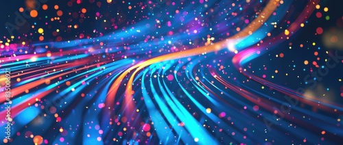 Abstract background with colorful digital speed effect and curved lines.