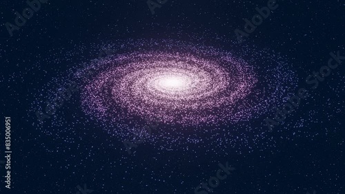 Rotating purple and blue galaxy in deep starry outer space. 3D rendering as animation and motion graphics for the concept of astronomy, astrology and planetarium
