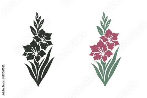 Fotografie Gladiolus flower set. Vector logo, icon, symbol