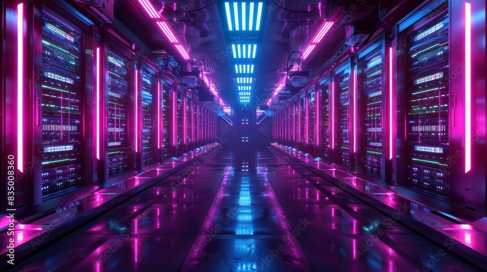 A massive, neon-lit data center, where hackers and cyberpunks infiltrate the virtual world, battling against oppressive corporations and government