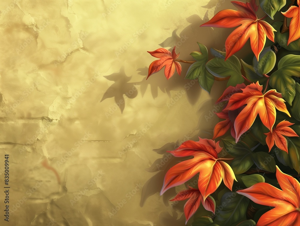 Autumn Leaves with Red and Green Foliage on Textured Yellow Background
Autumn Leaves with Red and Green Foliage on Textured Yellow Background