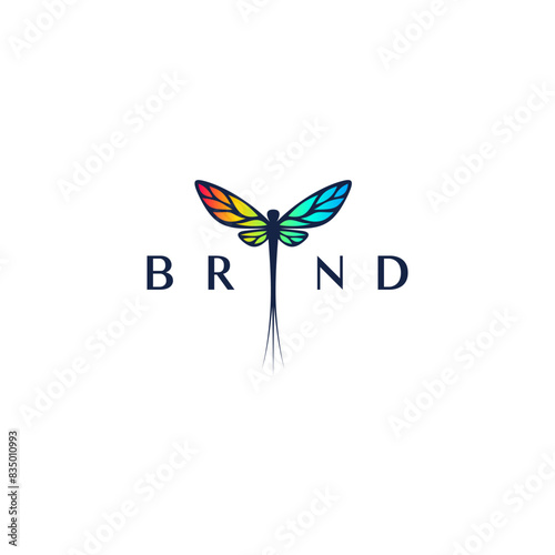 Elegant Mayfly Colorful Wings Logo Design. Three tailed Mayfly With Colorful Elegant Wings Logo Design.
