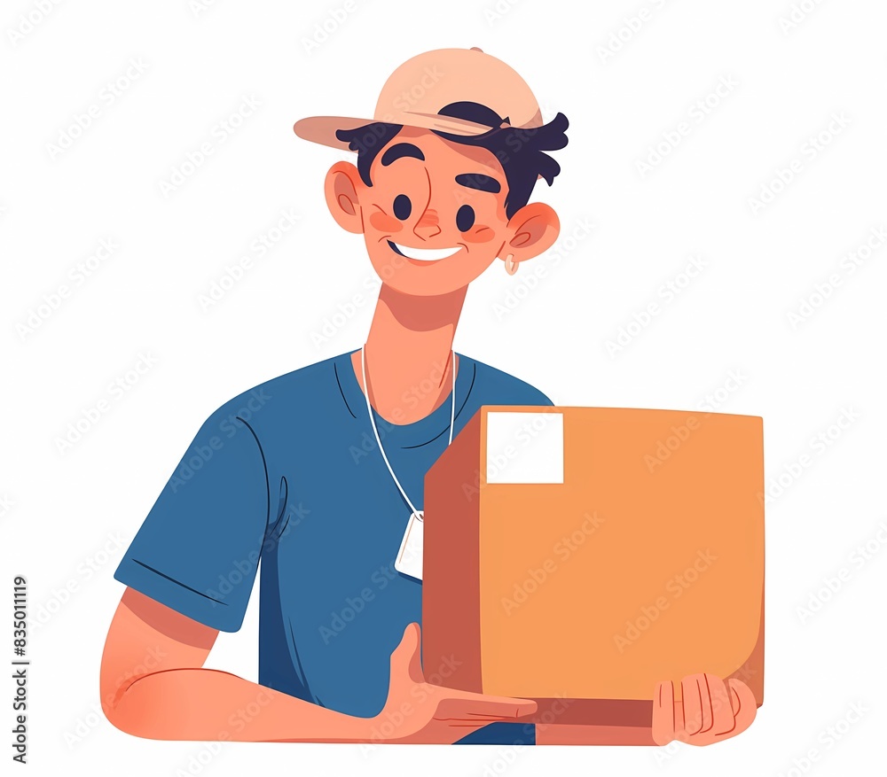 a Smiling Young Delivery Guy with Package a Smiling Young Delivery Guy with Package