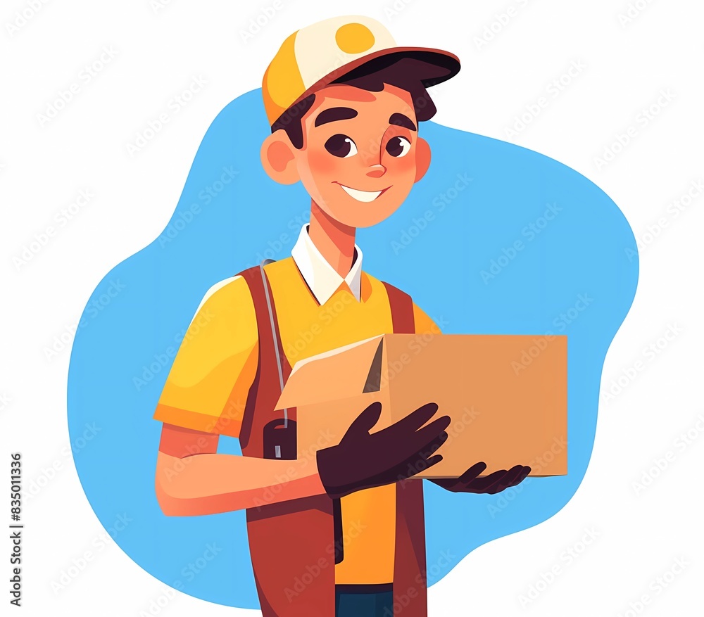 a Smiling Young Delivery Guy with Package a Smiling Young Delivery Guy with Package