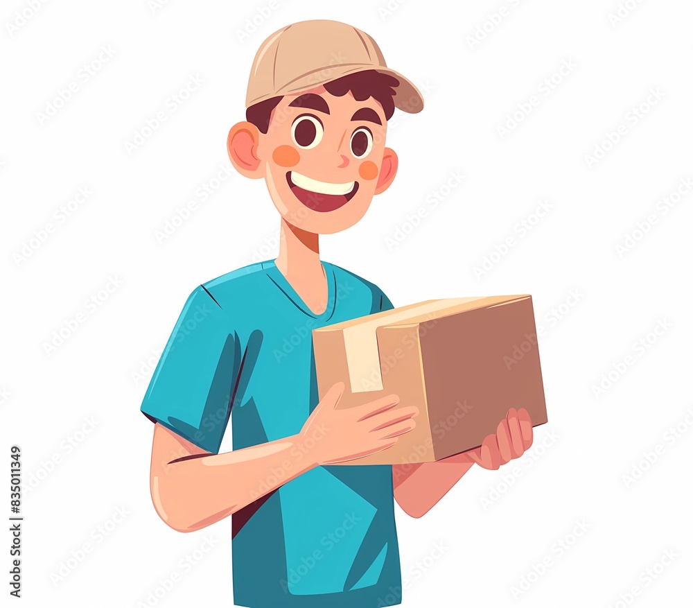 a Smiling Young Delivery Guy with Package a Smiling Young Delivery Guy with Package