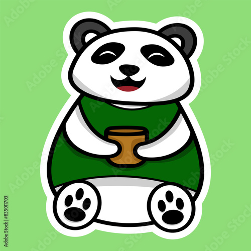Panda with Tea. Cute Panda with Tea vector illustration sticker.