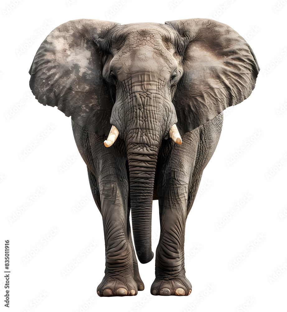 Obraz premium Big African Elephant isolated on transparent background, wild life concept, realistic illustration, generative ai