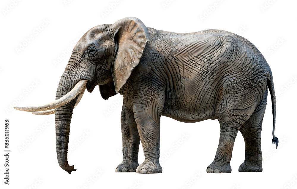 Fototapeta premium Big African Elephant isolated on transparent background, wild life concept, realistic illustration, generative ai