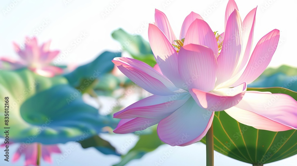 CG 3D rendering, worms-eye perspective of a majestic pink lotus in full bloom, vivid colors, crisp lines, pristine white background CG 3D rendering, worms-eye perspective of a majestic pink lotus in full bloom, vivid colors, crisp lines, pristine white background