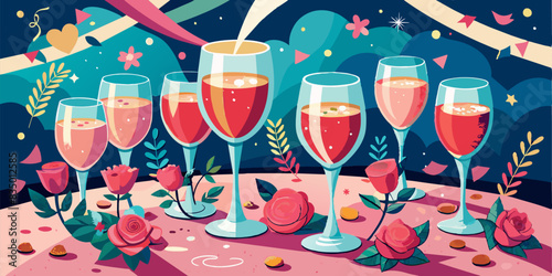 Glasses of rose wine seen during a friendly party of a celebration.