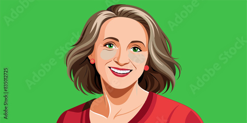 Smiling attractive woman 50s years old look to the camera, isolated on plain green background studio portrait. People lifestyle concept. 