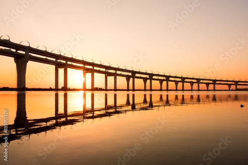 The Western High-Speed Diameter at sunset. Saint Petersburg. Russia